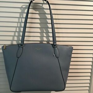 NWT Kate Spade Pebble Leather Baby Blue Tote Bag with Silvertone hardware.